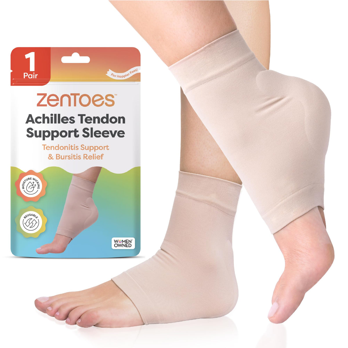 ZenToes Achilles sleeve with gel padding for improved heel comfort.
