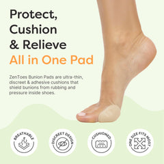 ZenToes bunion pads with self-adhesive backing ensuring day-long wear