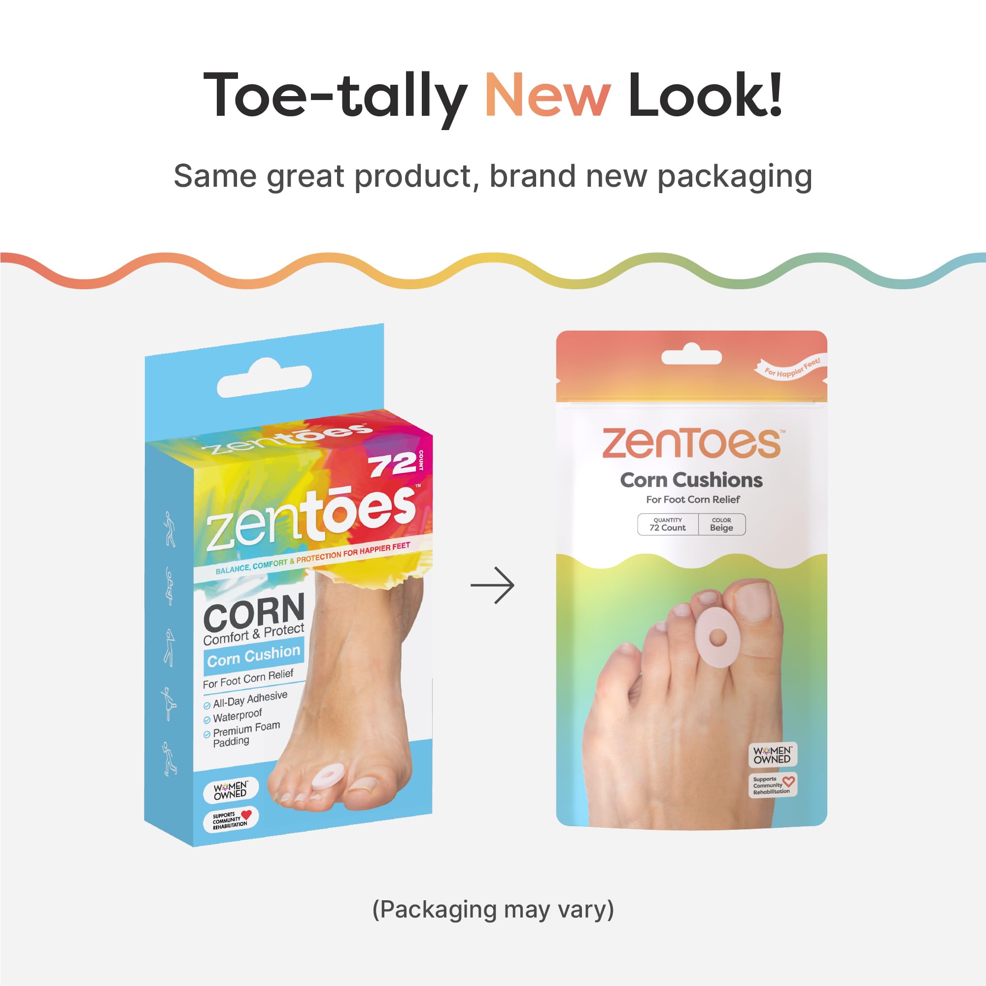 ZenToes waterproof adhesive cushion back visible, showing secure wear during activities.