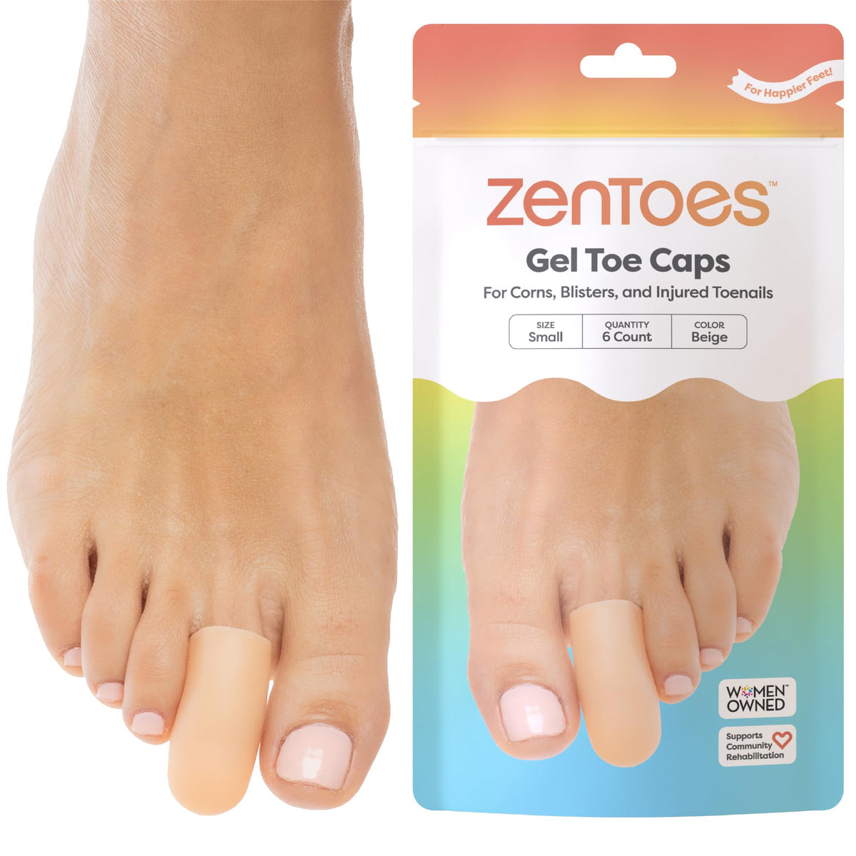 ZenToes gel toe cap small beige protects sensitive toe from rubbing and pressure