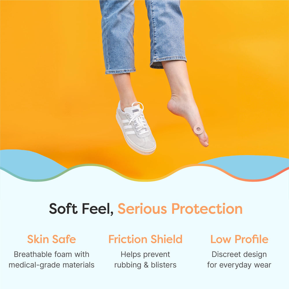 ZenToes discreet cushions blend with shoes for all-day comfort.