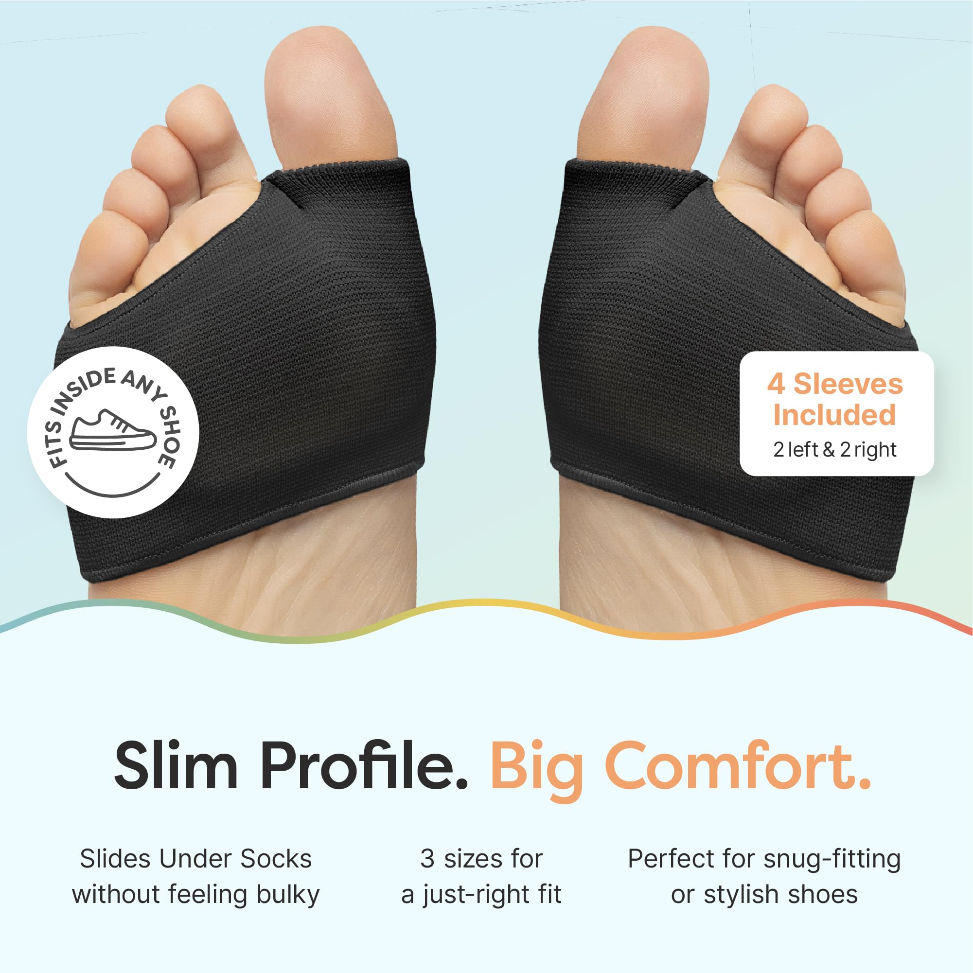 Texture detail of ZenToes cushion and gel layer supporting metatarsals.