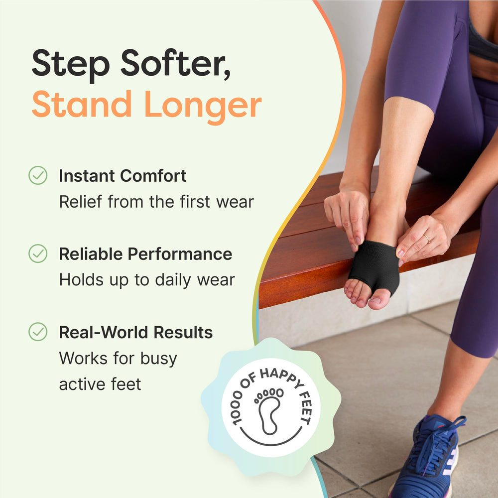 ZenToes pads worn on the foot demonstrate extra forefoot comfort during walking.