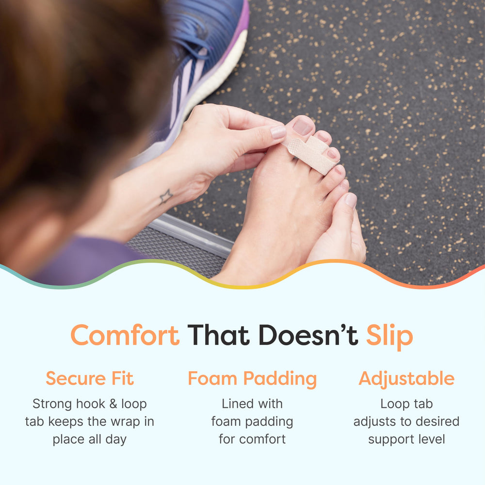 ZenToes mild support wrap on toe provides gentle immobilization.