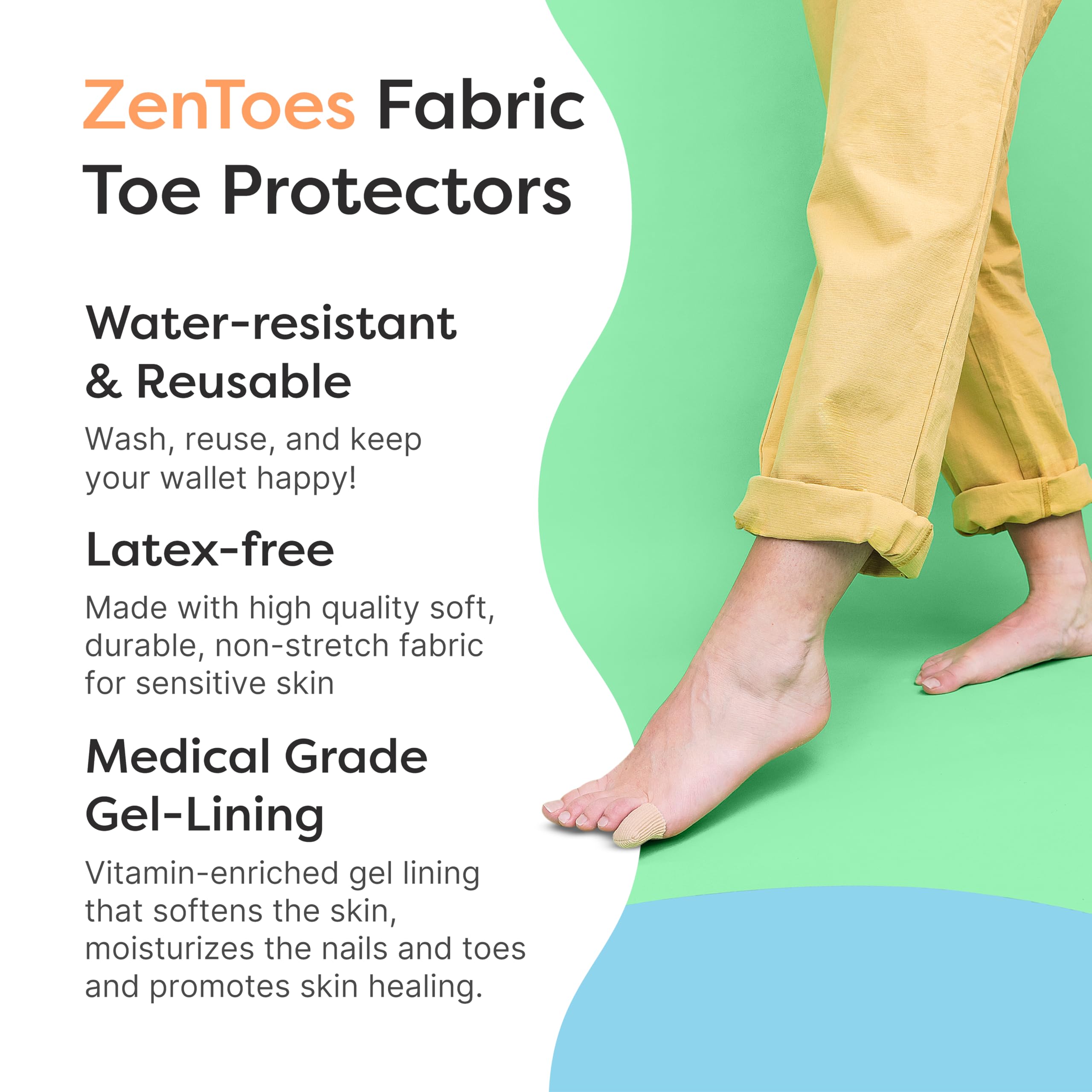 ZenToes protectores de dedo de tela lavable y reutilizable para uso repetido.