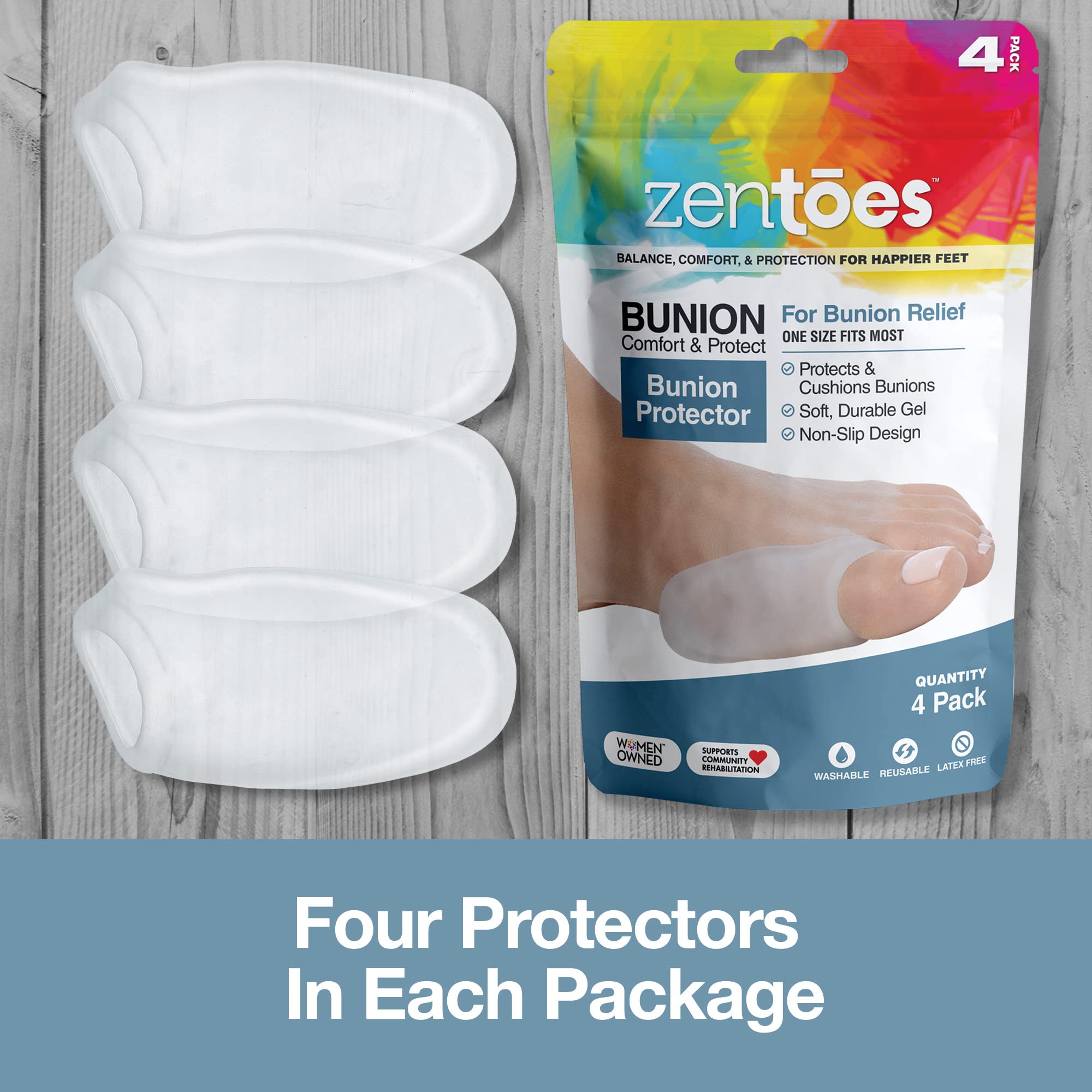 ZenToes separador de dedos universal se adapta a muchas tallas para mejor ajuste.