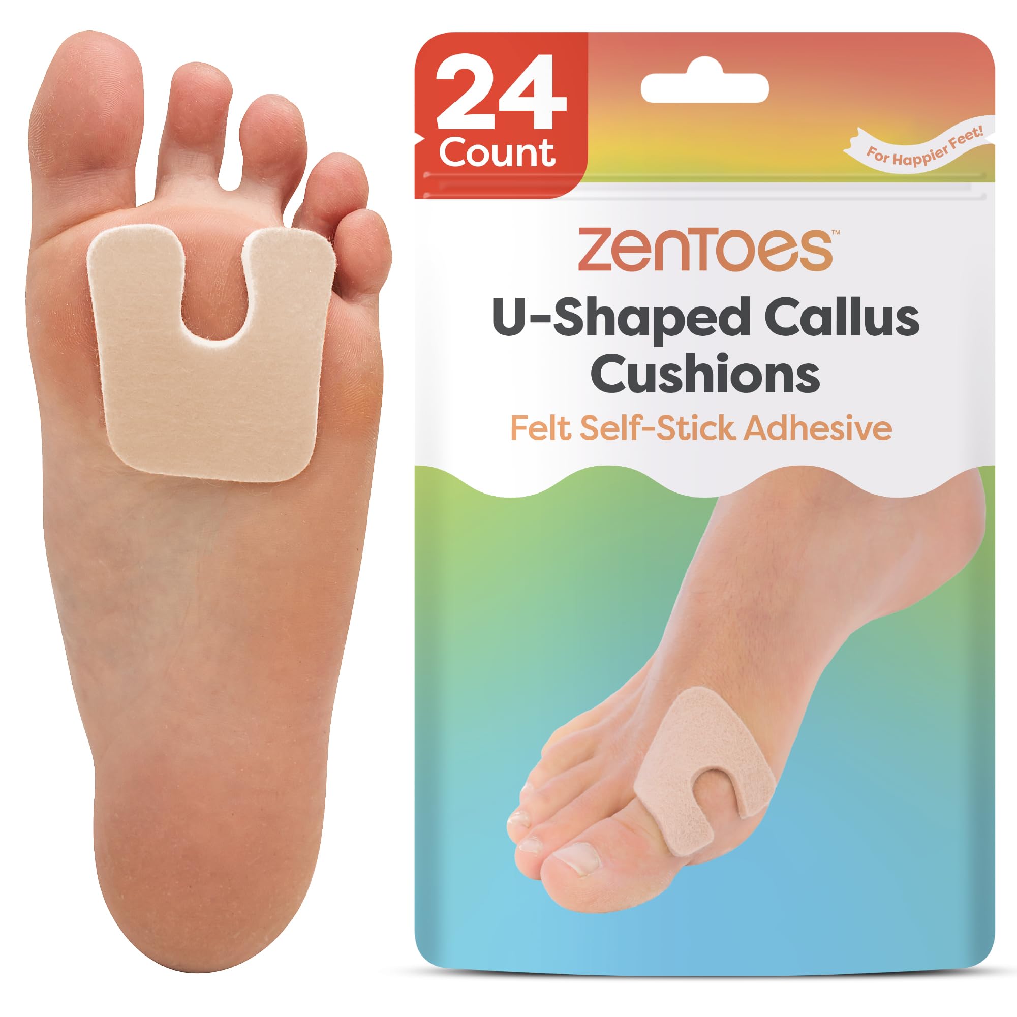 ZenToes U-shaped felt callus pad, top view, cushions pressure points.