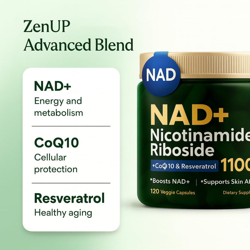 ZenUP Liposomal NR encapsulation, enhanced absorption visual cue indicating bioavailability.