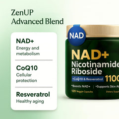 ZenUP Liposomal NR encapsulation, enhanced absorption visual cue indicating bioavailability.