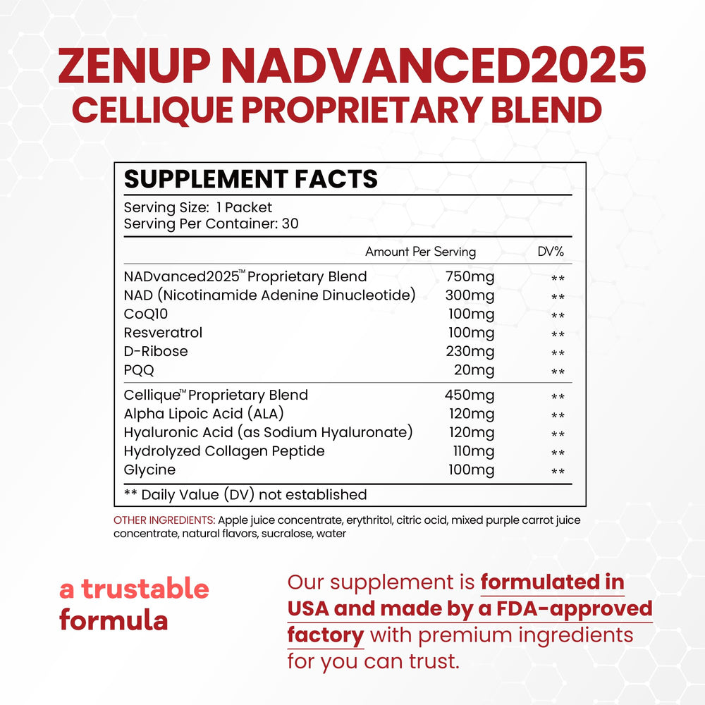 ZenUP Liquid NAD stick-pack on-the-go design for focus boosts
