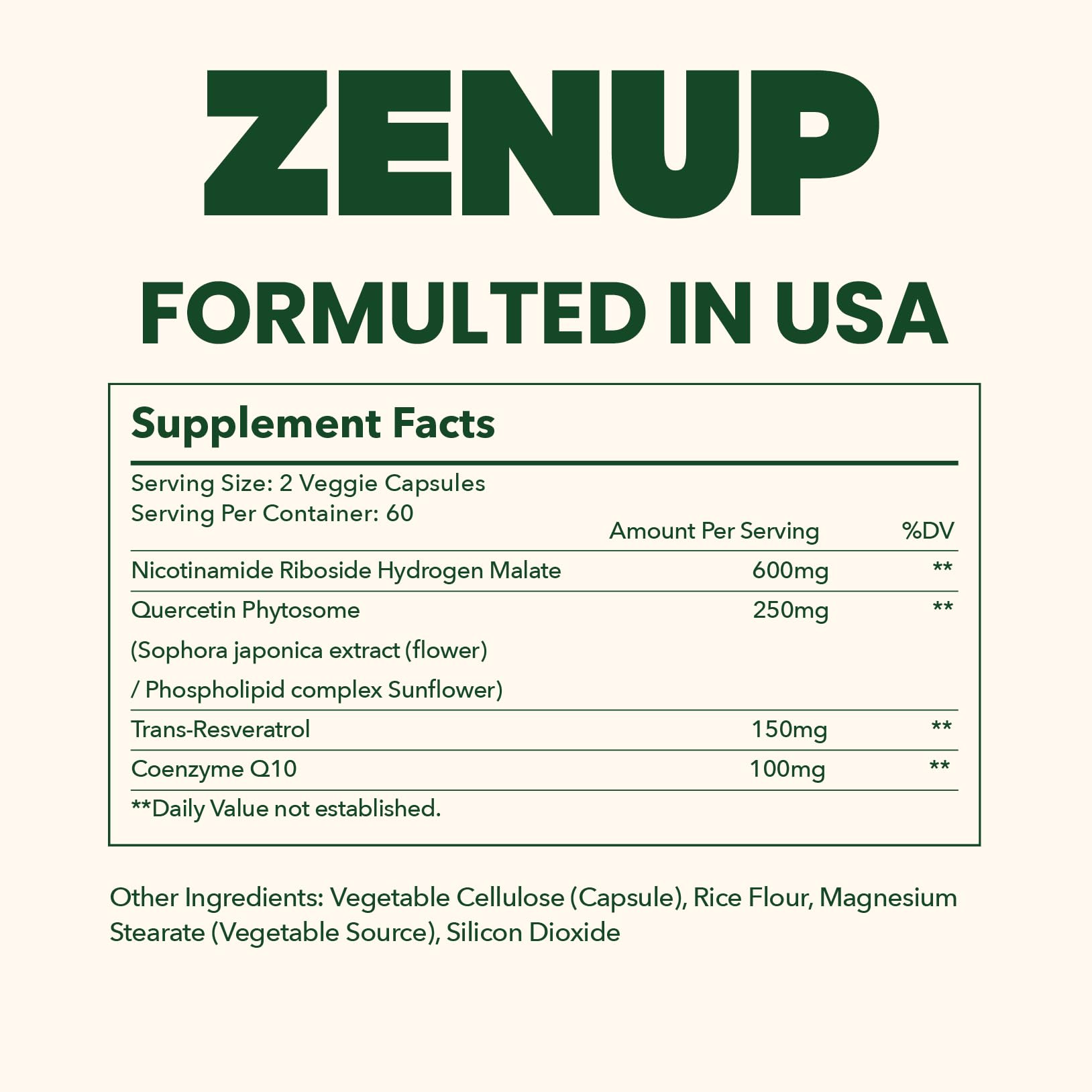 ZenUP NAD+ Plus 30-day supply bottle, convenient daily routine reminder.