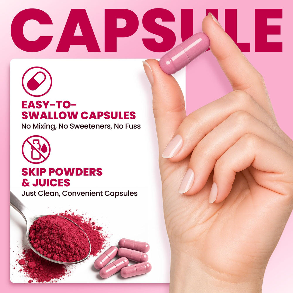 ZENVIVIAN Beetroot Capsules closeup of capsules and clean-label ingredients