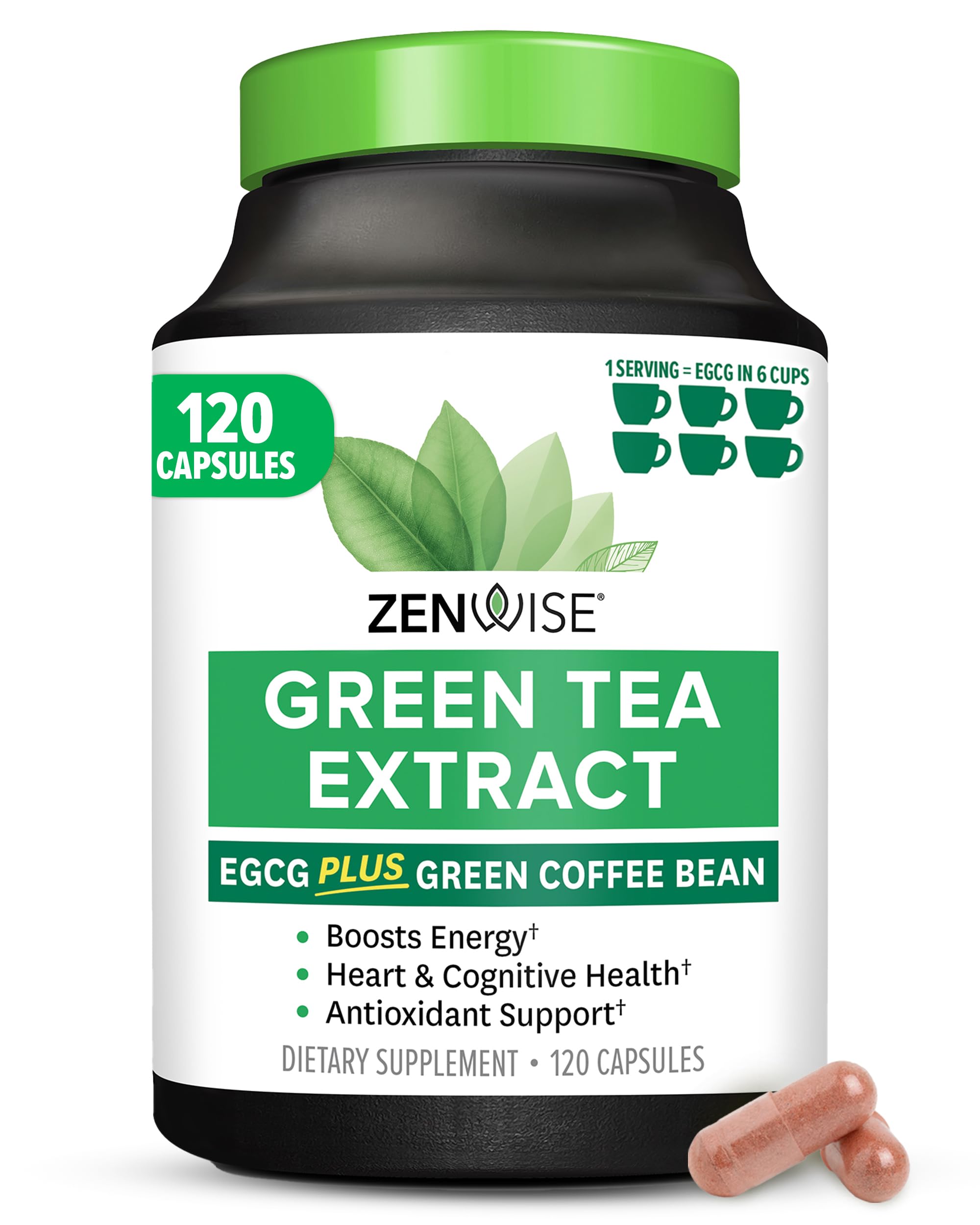 Zenwise Health Green Tea Extract Capsules bottle for daily energy support