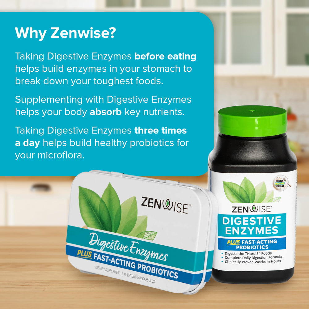Zenwise Health Digestive Enzymes before-meal-use suggests routine digestive support.
