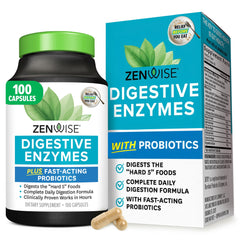 Zenwise Health Digestive Enzymes bottle front supports comfort after meals.