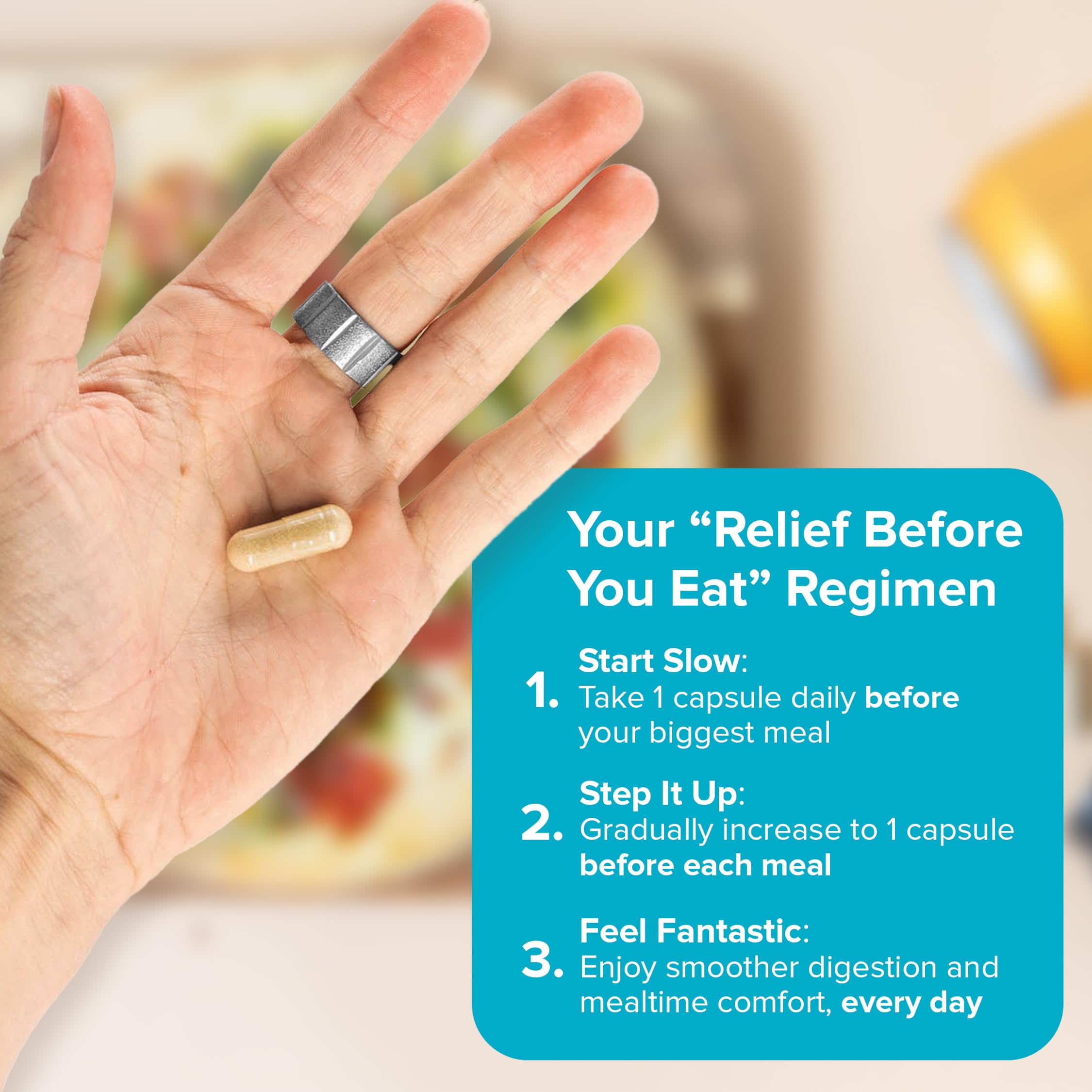 Zenwise Health Digestive Enzymes label detail highlights ingredients and 3-in-1 formula.