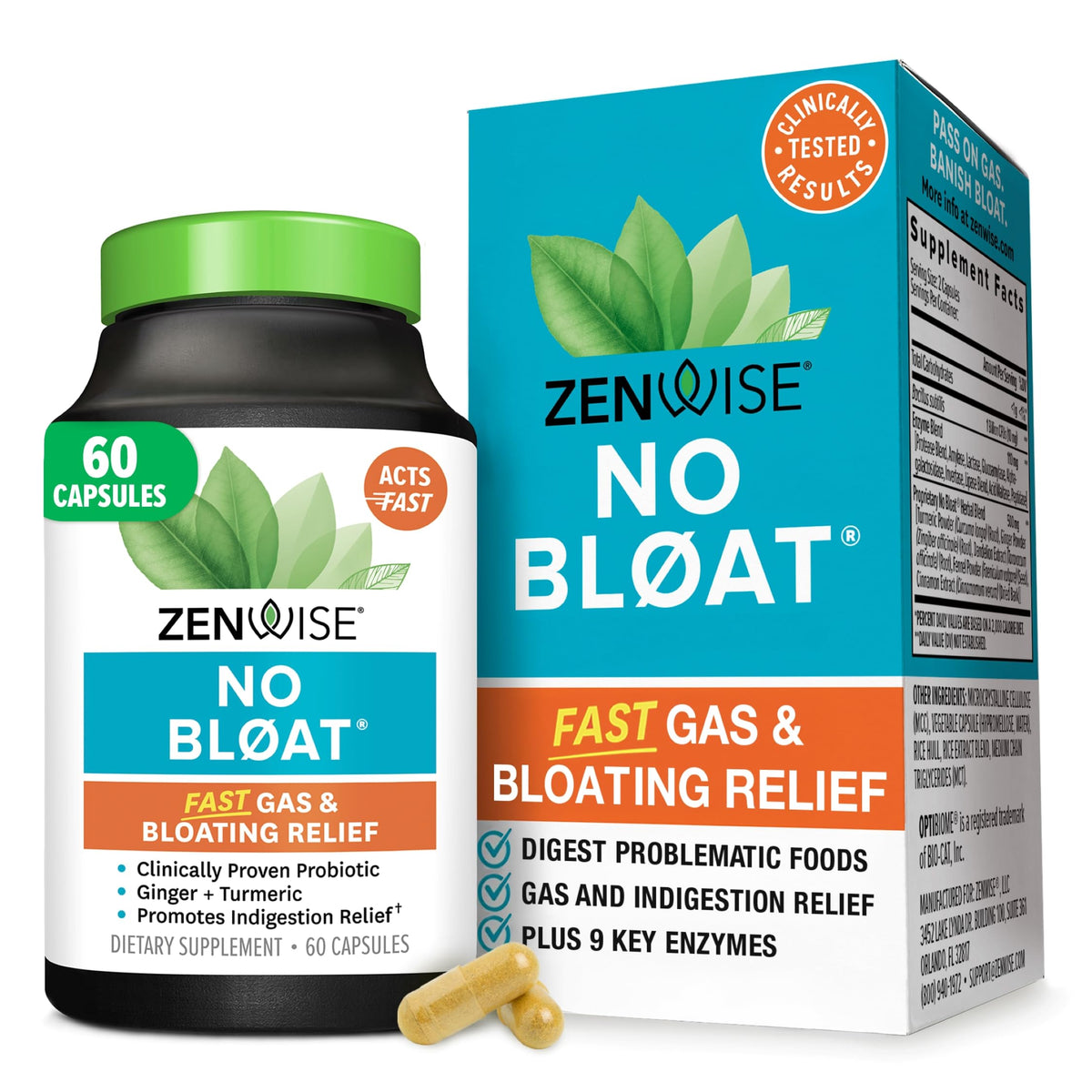 Zenwise Health No Bloat bottle cap, ready for on-the-go digestive support.