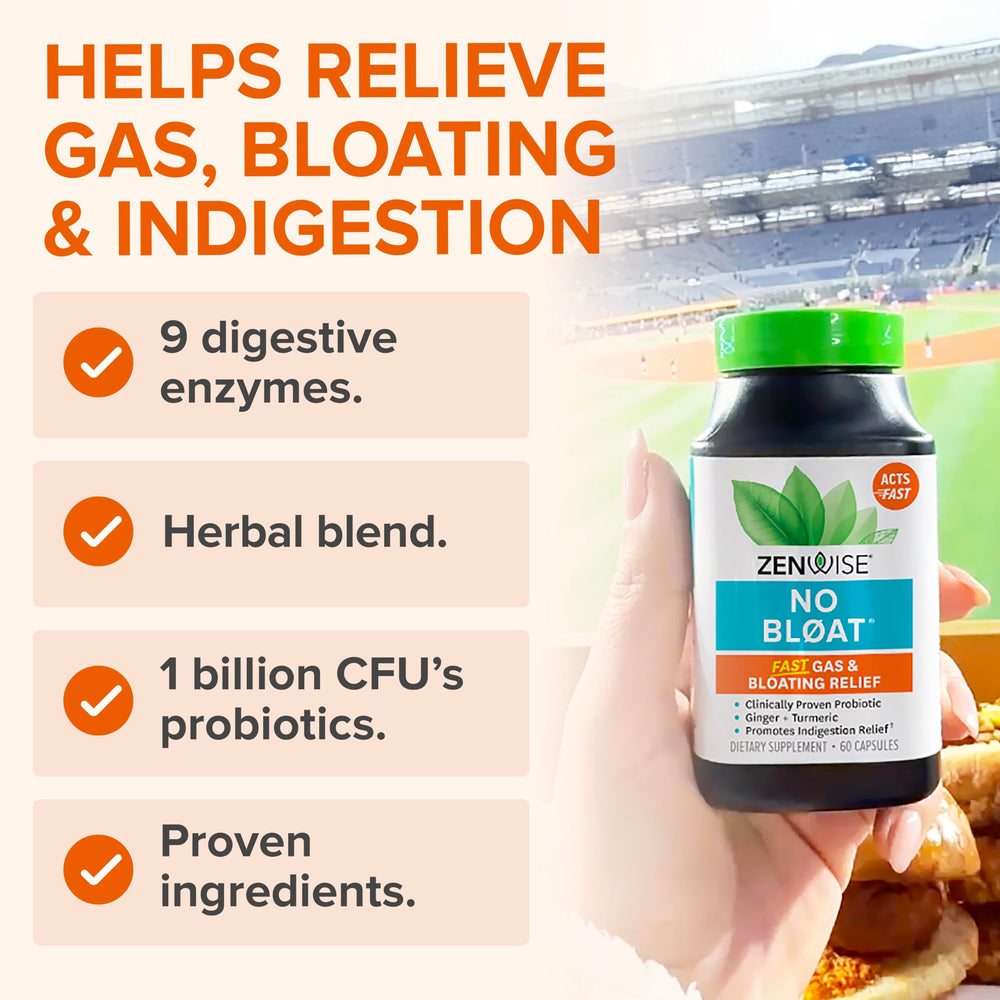 Zenwise No Bloat probiotics live cultures, supporting nutrient absorption and small intestine health.