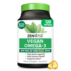 Zenwise Health Vegan Omega-3 softgels bottle for burpless daily support.