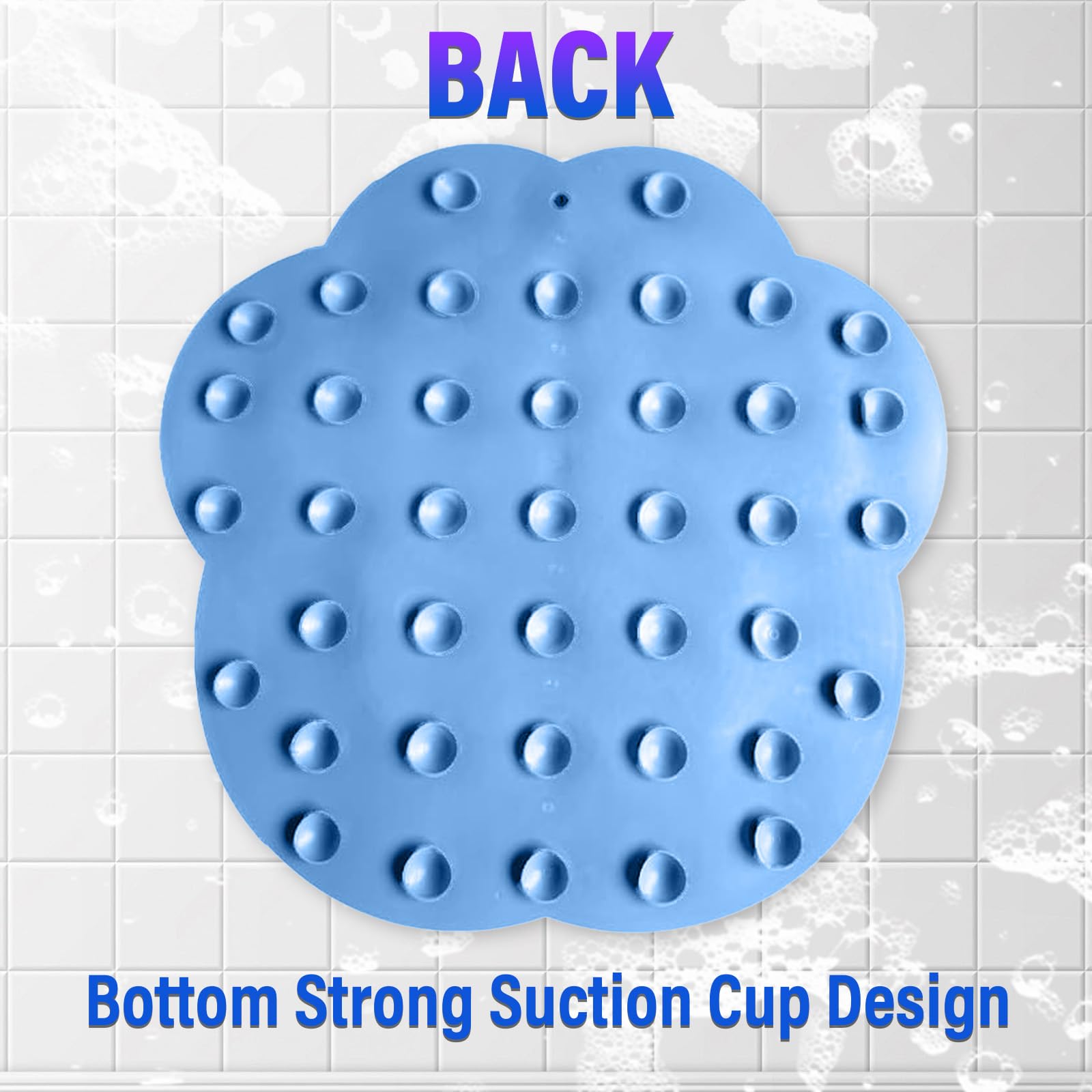 ZenyCblu suction cup design keeps the mat firmly in place on shower surfaces.