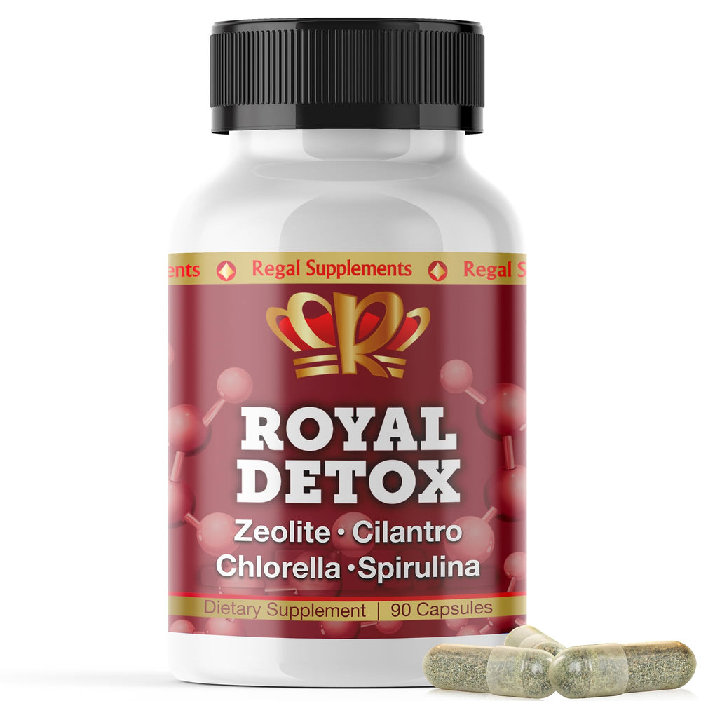 Zeo Health Royal Detox bottle close-up highlighting capsules for a potential full-body cleanse.