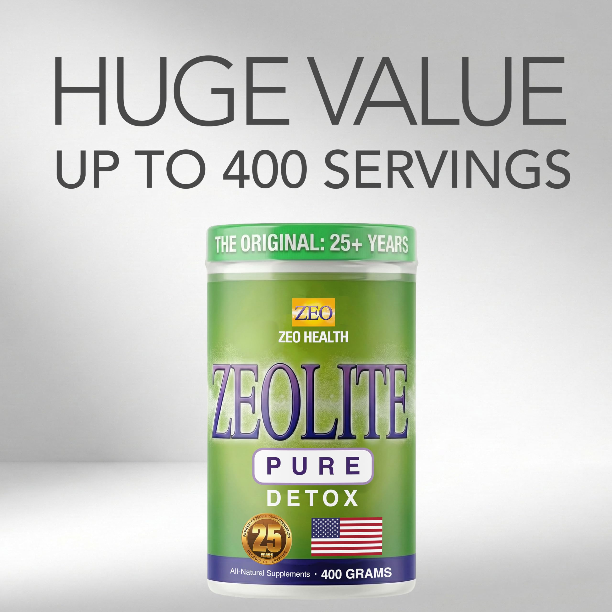 Zeo Health Zeolite Pure display of jars for a long-term wellness routine