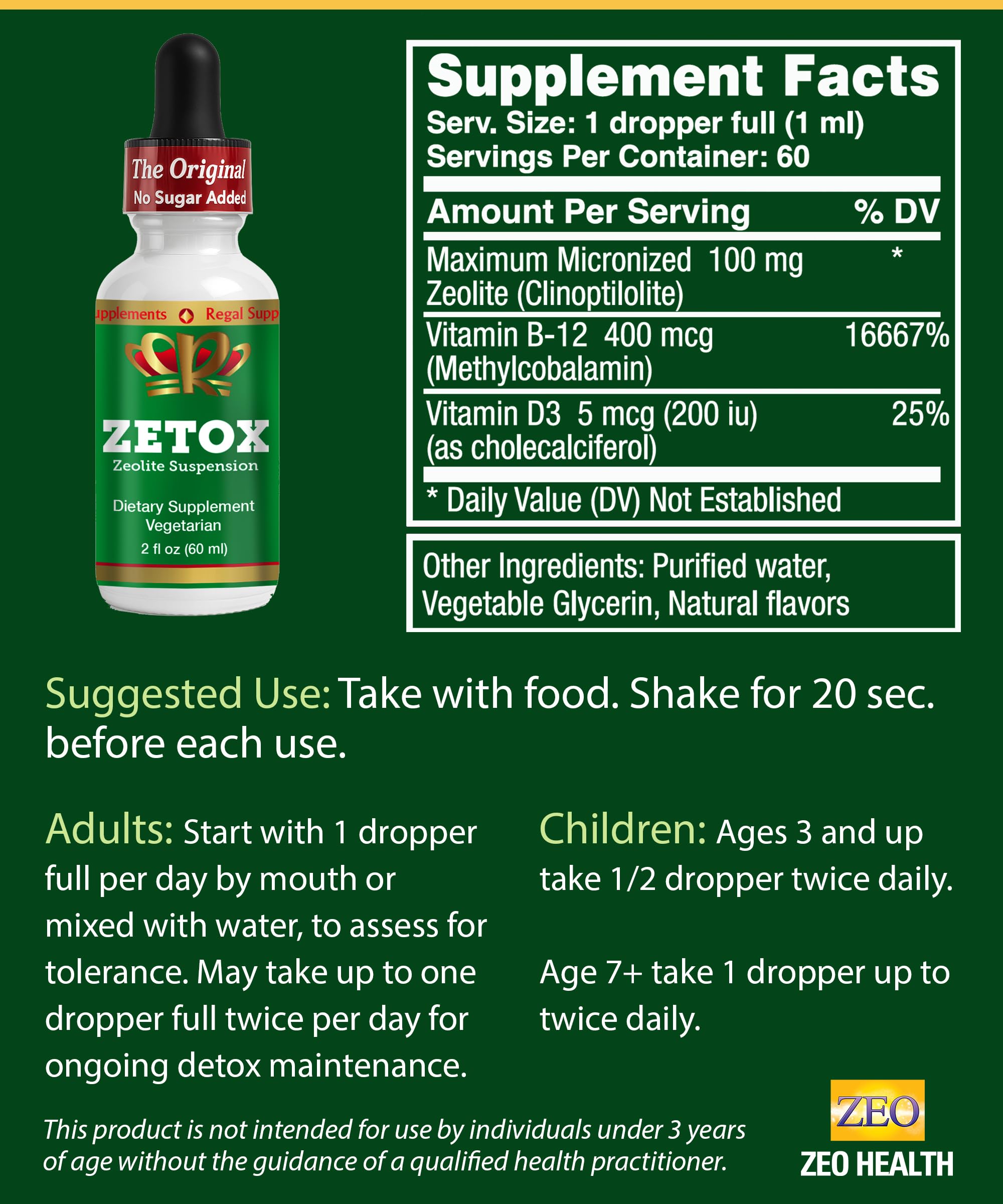 Daily dosing with ZETOX drops in water or juice