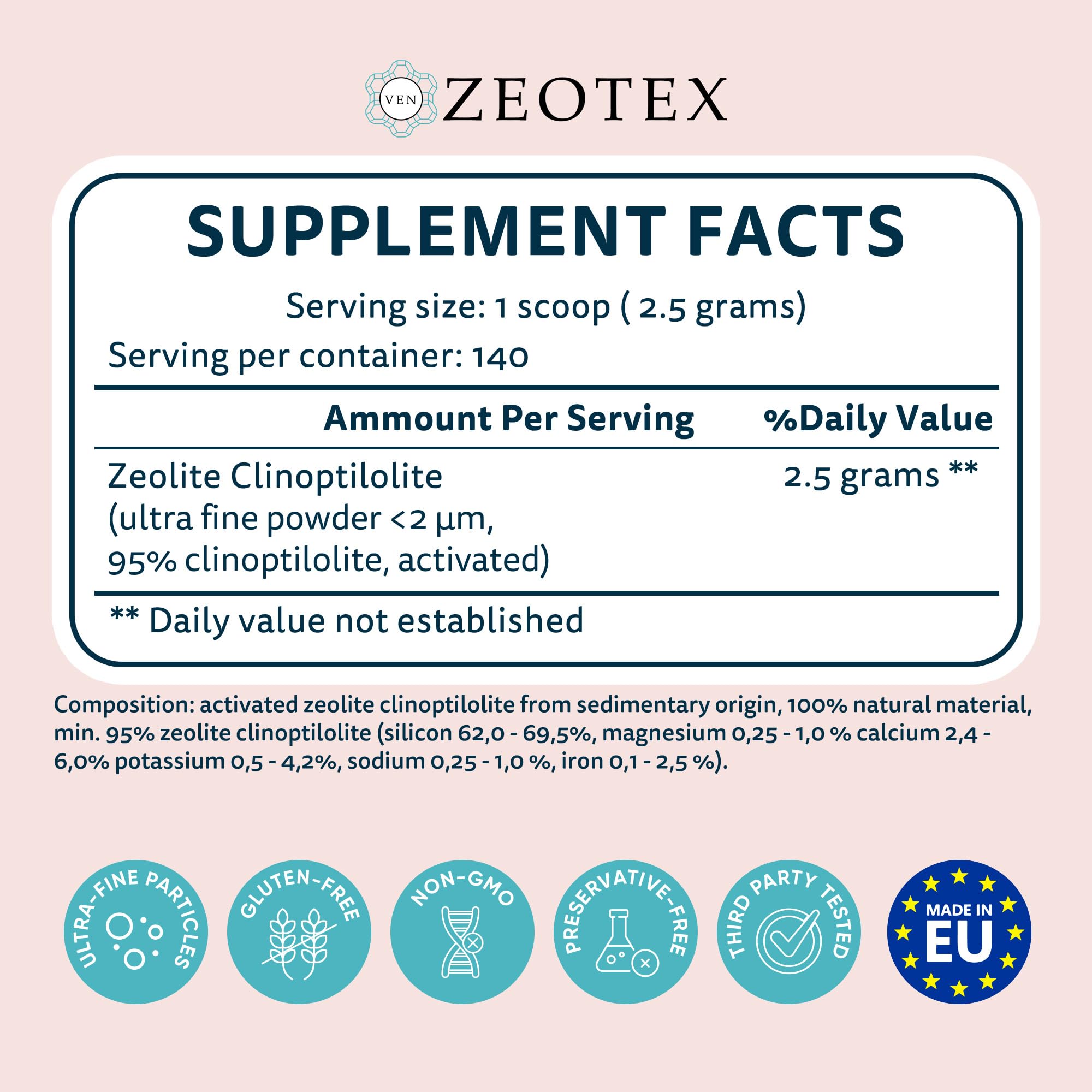 Zeotex powder dissolving in water for a refreshing drink