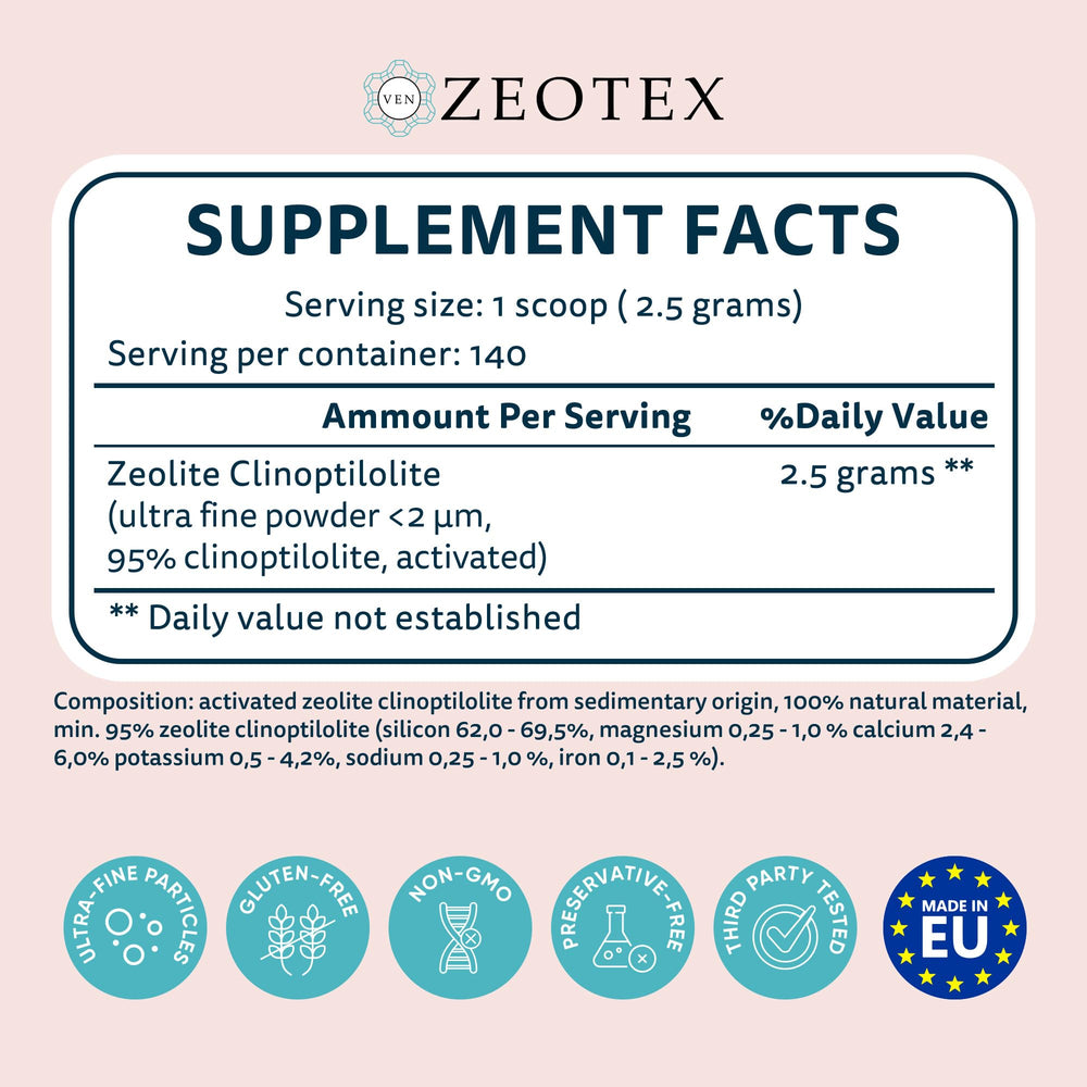 Zeotex powder dissolving in water for a refreshing drink