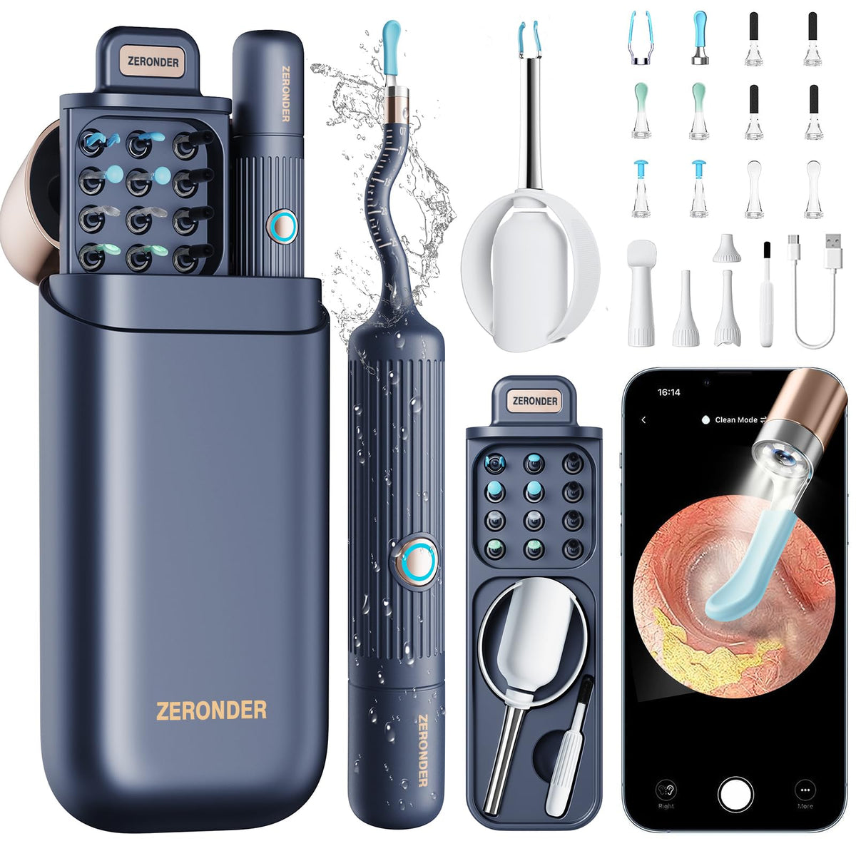 ZERONDER ear-cleaner camera 1080p close-up provides clear ear canal imaging.