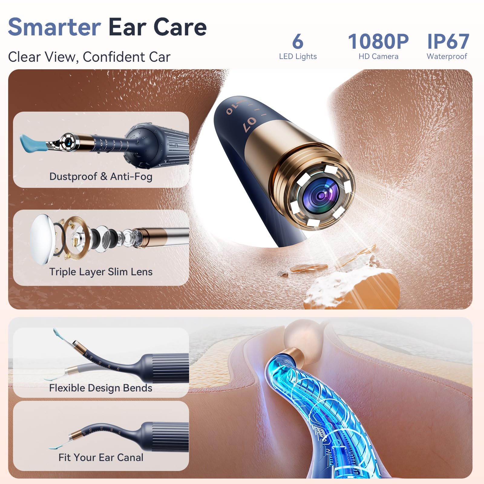 ZERONDER four-scoop tips for versatile wet and dry earwax removal.