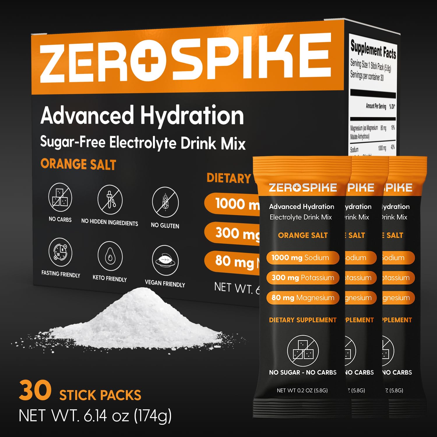 Zerospike 30-sticks-pack front view highlights convenient daily hydration.