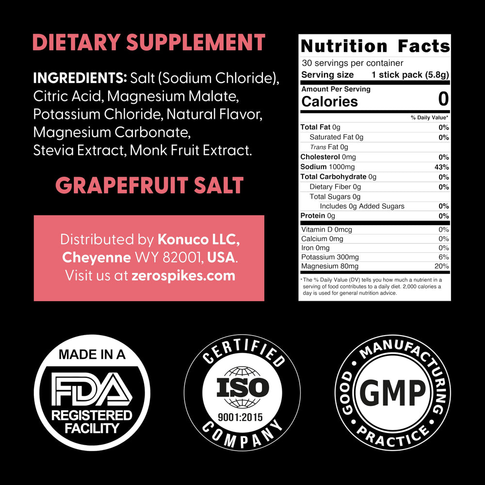 Zerospike No Sugar Electrolytes packets ready to mix into a refreshing grapefruit drink.
