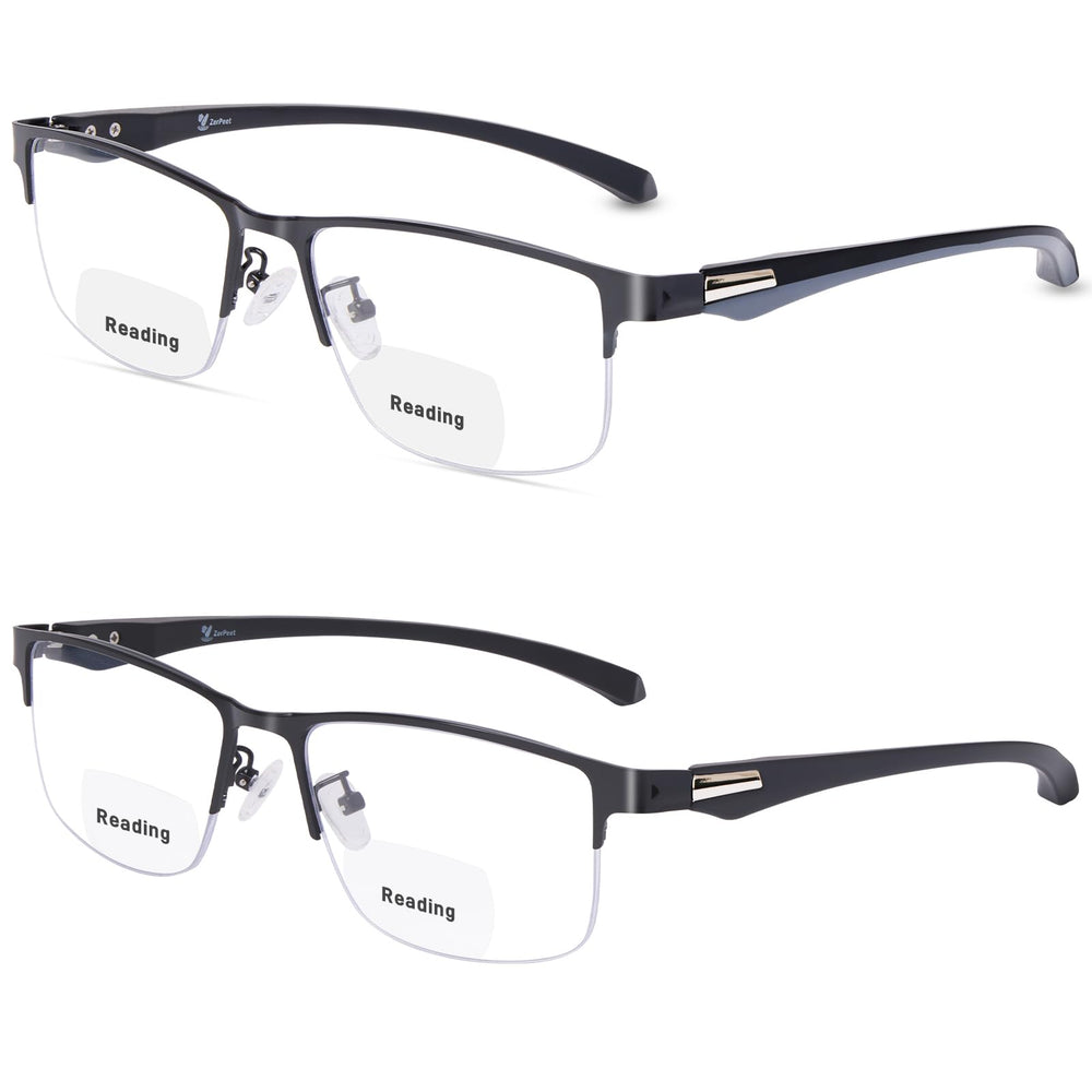 ZERPEET bifocal reading glasses top view with clear distance lens and magnified reading zone.