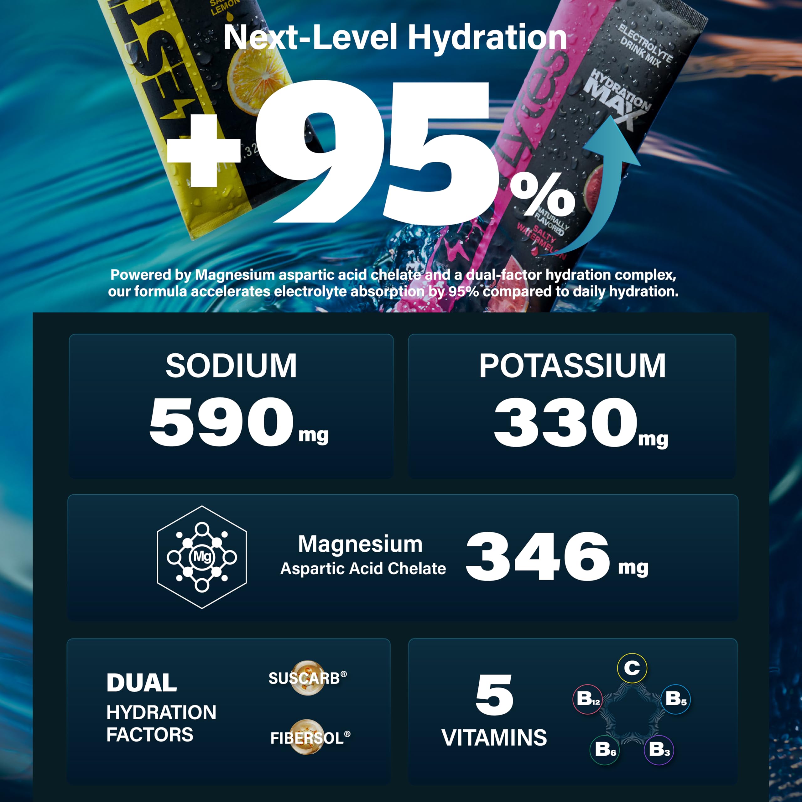 ZestLytes 2 hydration factors diagram illustrates enhanced gut absorption potential.