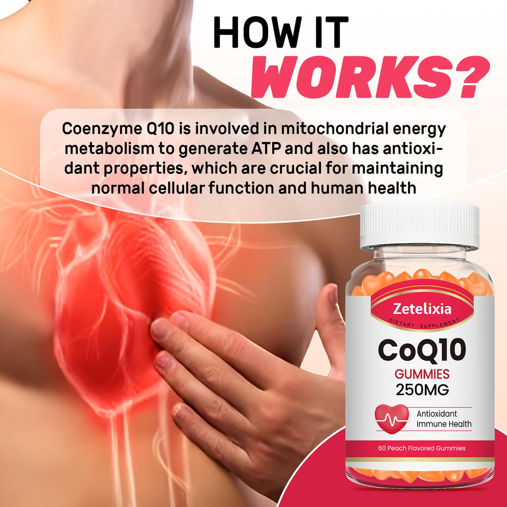 Serving suggestion with two Zetelixia CoQ10 Gummies for daily energy