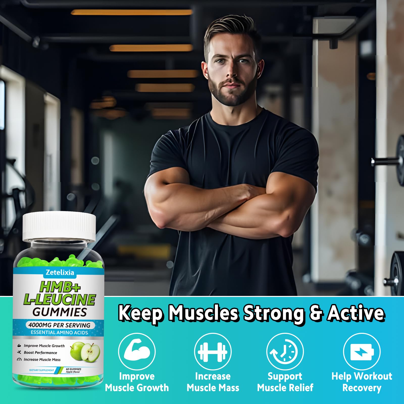 Close-up of Zetelixia gummies highlighting vegan, sugar-free formula for clean fitness support.