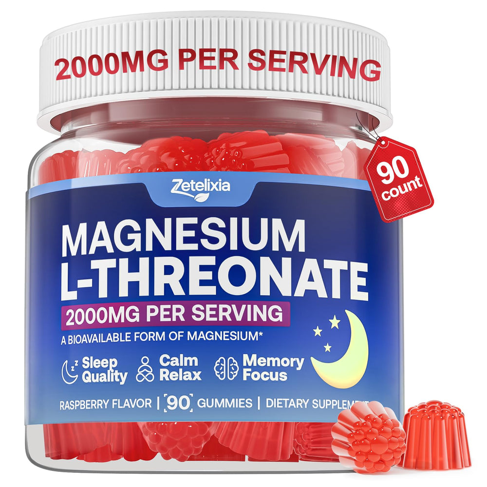 Zetelixia magnesium L-threonate gummies jar showing raspberry flavor for cognitive support