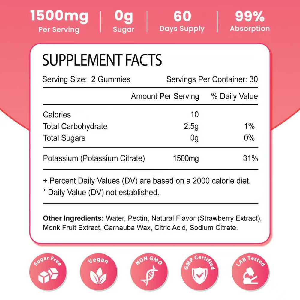 Zetelixia Potassium Gummies strawberry bottle-back showing label with organic vegan claim.