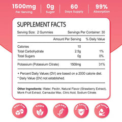 Zetelixia Potassium Gummies strawberry bottle-back showing label with organic vegan claim.