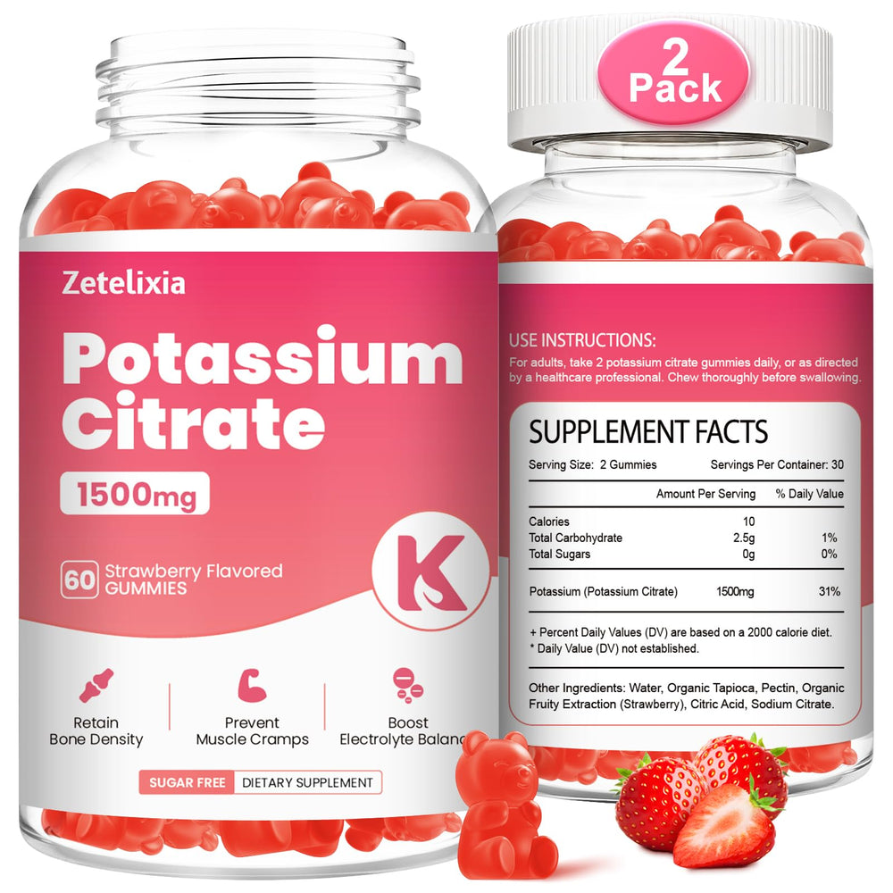 Zetelixia Potassium Gummies front bottle for daily energy support and taste.