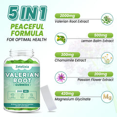 Zetelixia valerian gummies ingredients-panel lists valerian, magnesium, lemon balm.