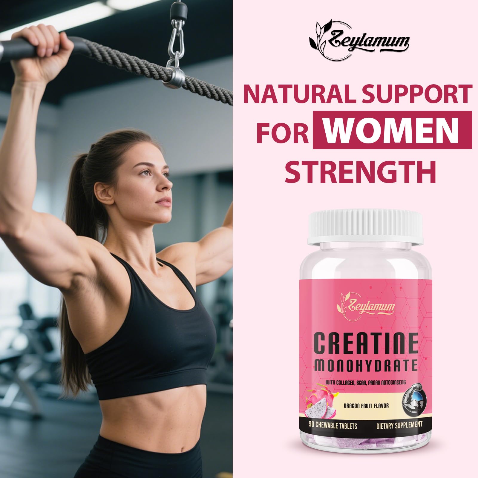 Zeylamum Creatine for Women athlete during workout with glute-focused benefits.