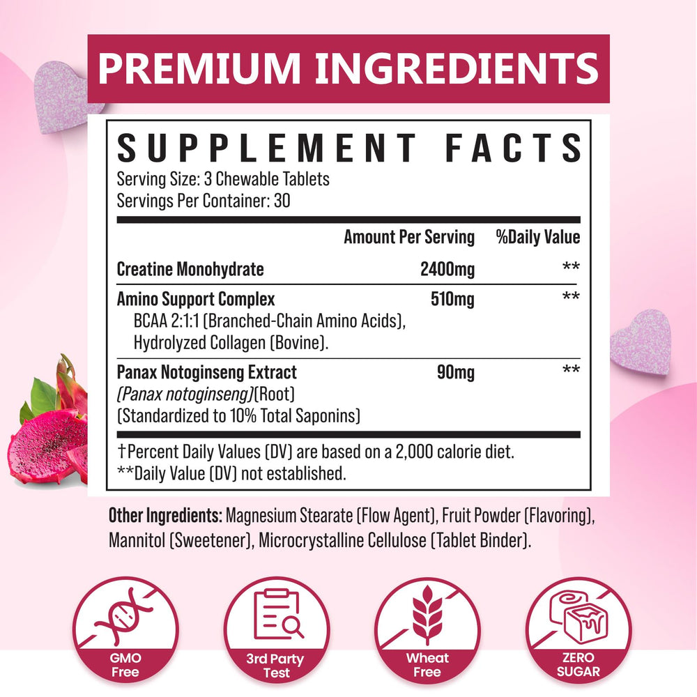 Zeylamum Creatine for Women bottle with tablets indicating easy, mess-free supplementation.