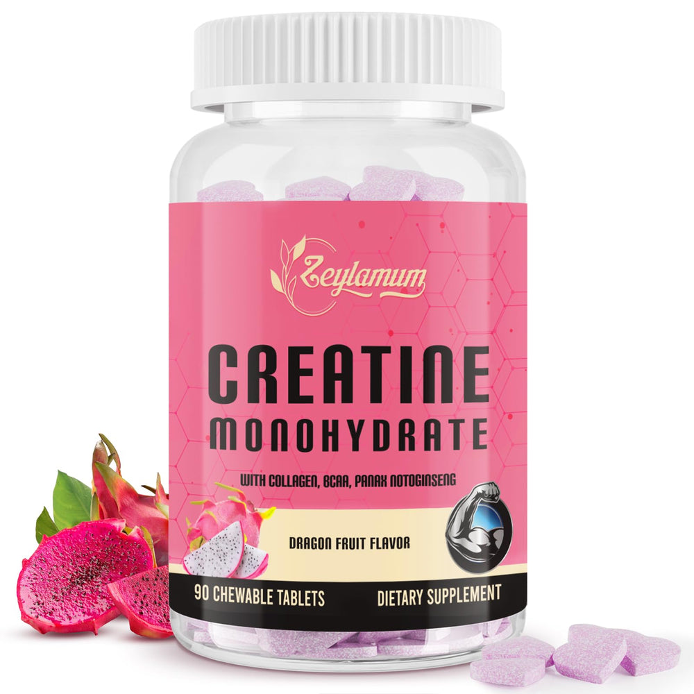 Zeylamum Creatine for Women packaging shown for on-the-go use and vegan sugar-free support.