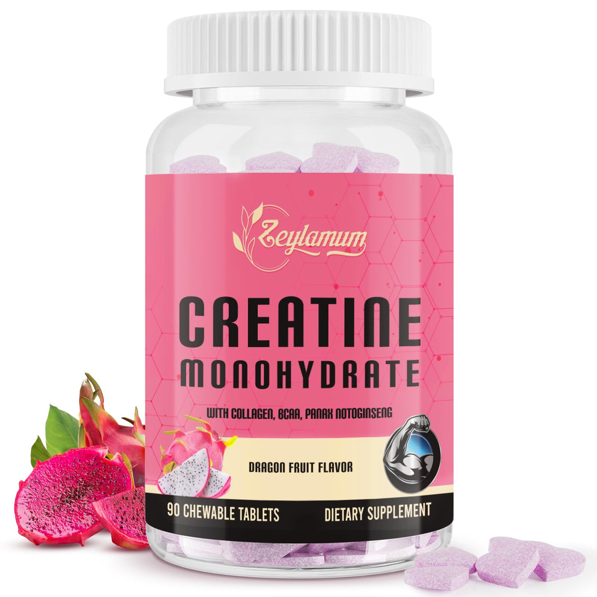 Zeylamum Creatine for Women packaging shown for on-the-go use and vegan sugar-free support.