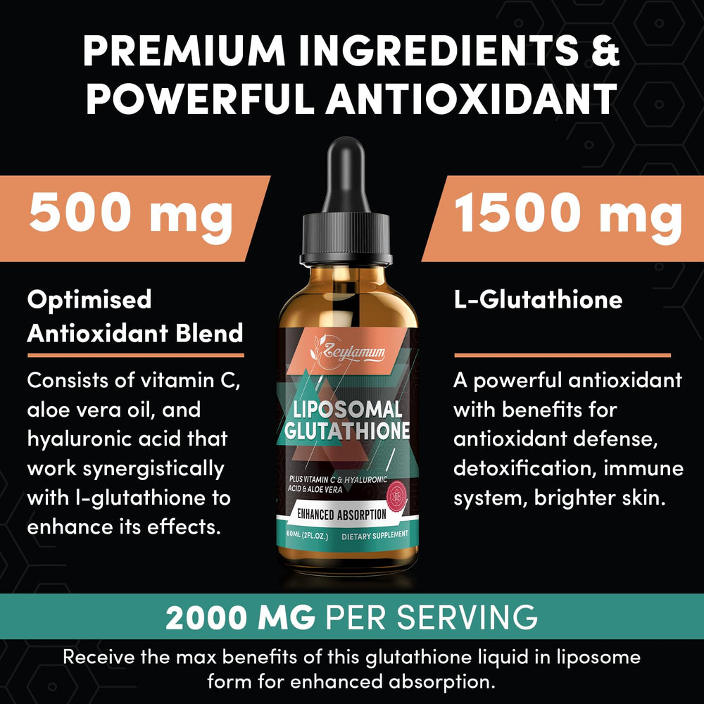 Zeylamum formula panel shows vitamin C, hyaluronic acid, and aloe for antioxidant support