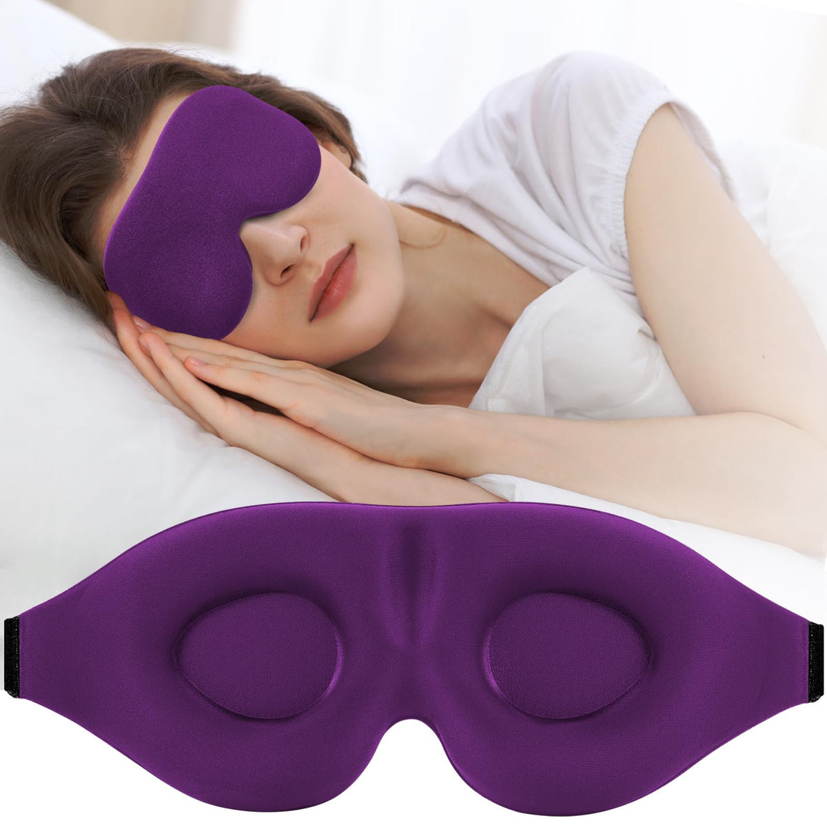 ZGGCD Sleep Mask with 3D contour for side sleepers provides comfortable eye area and makeup protection.