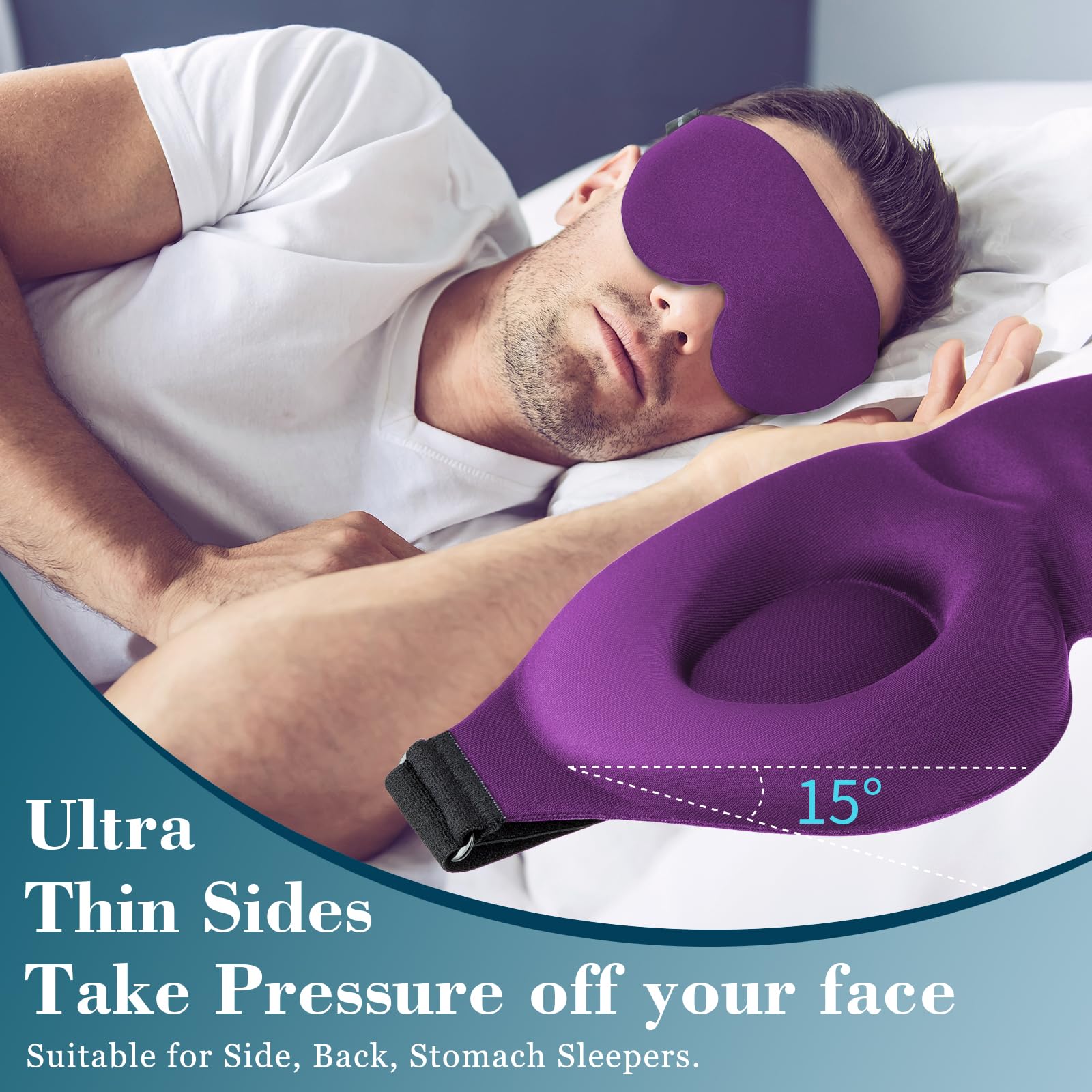 Ultra-thin sides reduce temple pressure when side sleeping and during naps.