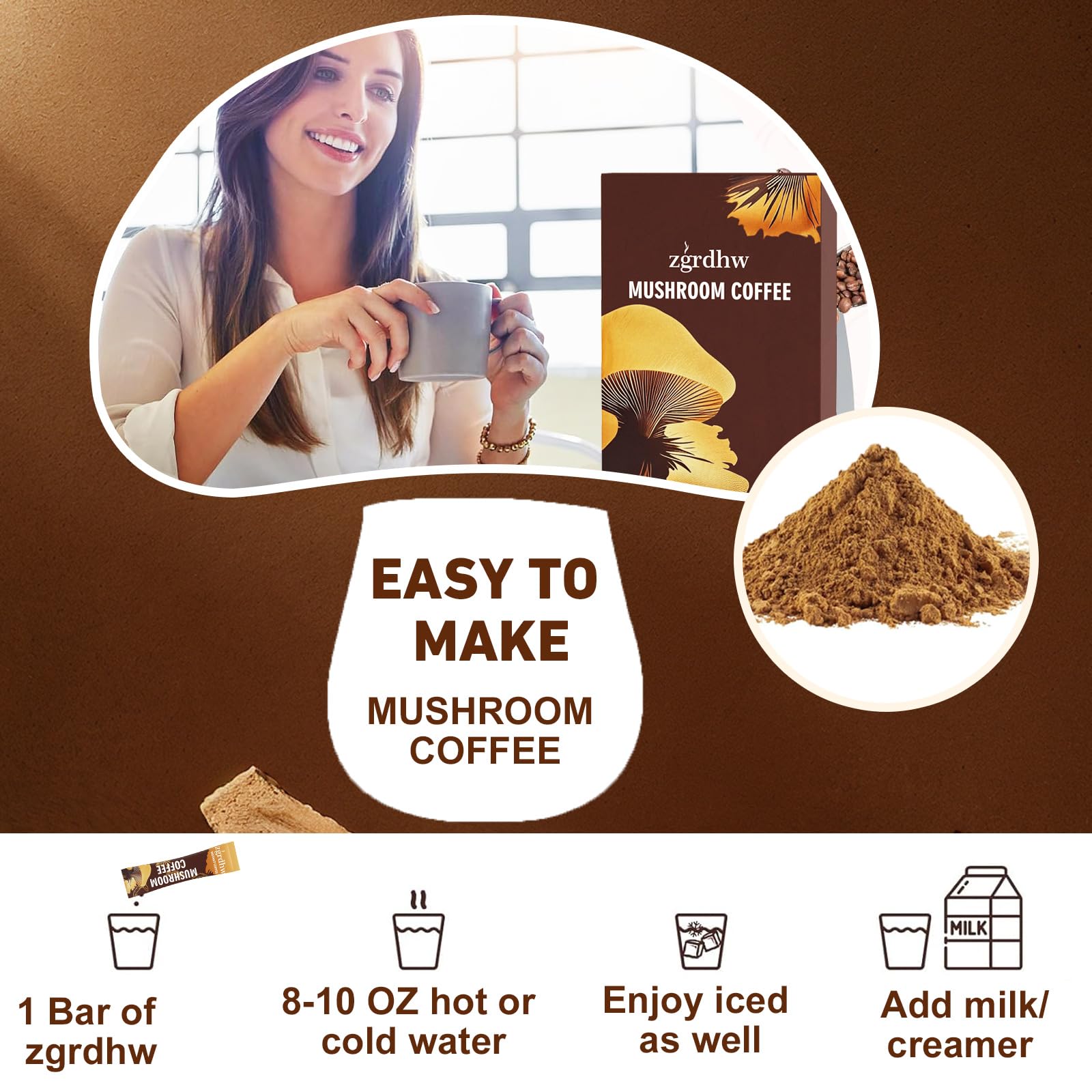 zgrdhw Prepared iced Mushroom Coffee for a refreshing workday pick-me-up